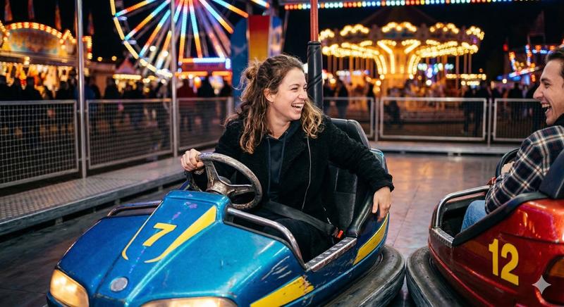 Night Amusement Park Bumper Car Korean Girl Flash Candid Portrait