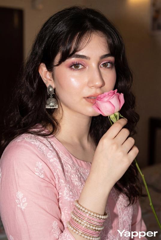 Pink Traditional Outfit Rose Flower Flash Glamour Portrait