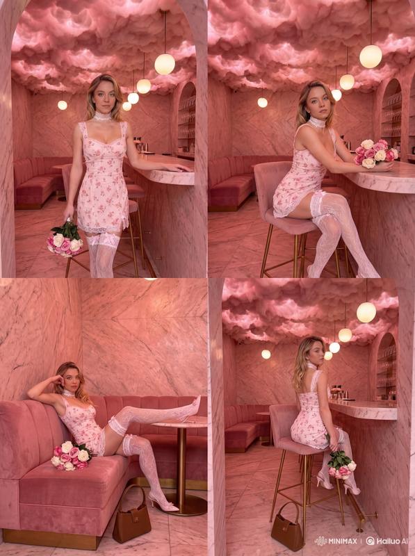 Pink Cloud Ceiling Cocktail Bar Surreal Editorial Portrait