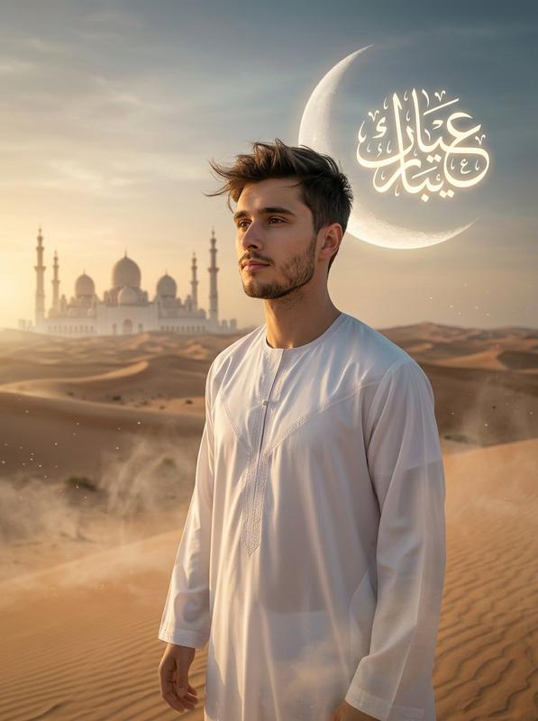 Eid Mubarak Desert Moonlight Blessing
