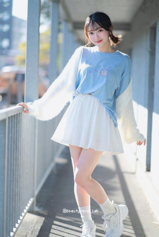 Sky Blue and White Sweet Streetwear Look