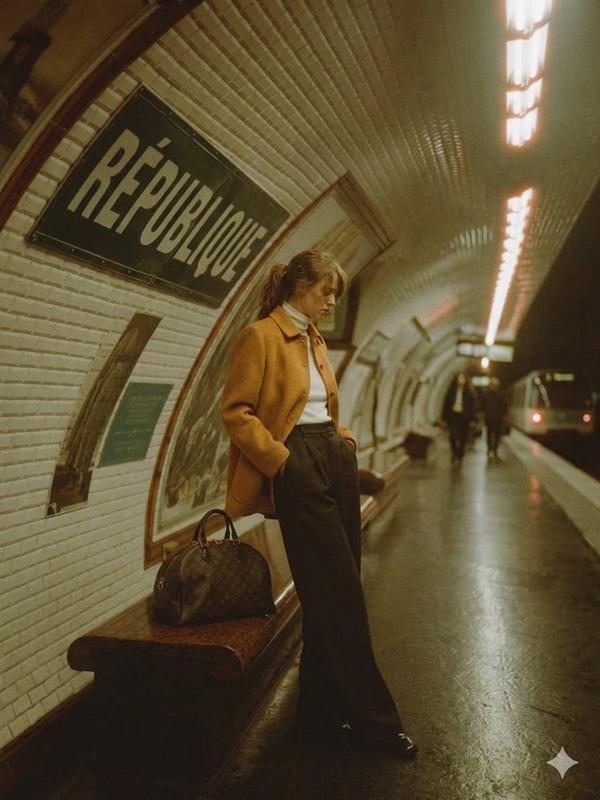 Subway Station Orange Wool Jacket Street Fashion Portrait