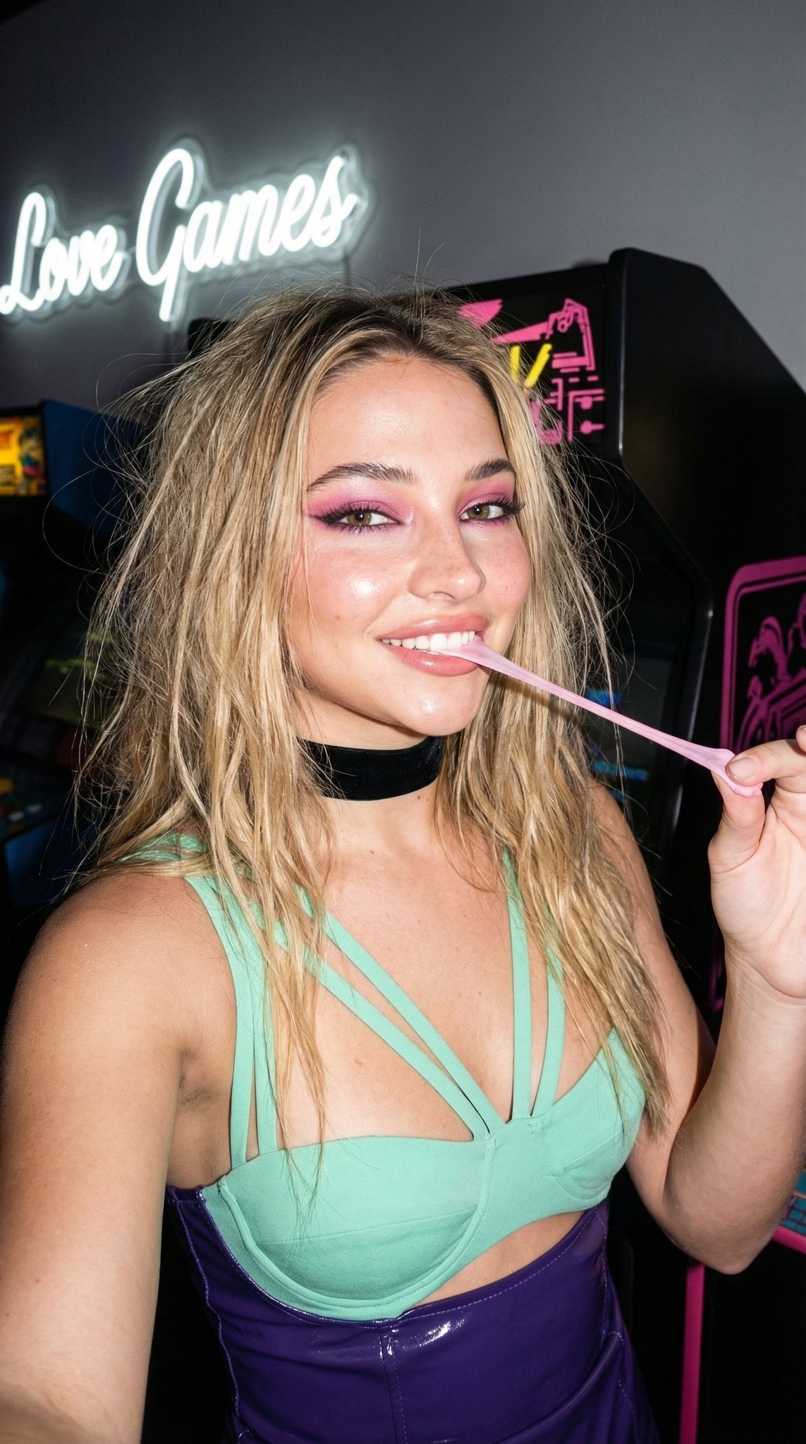 Bubble Gum Selfie Retro Casual Portrait