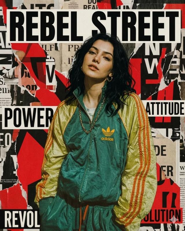 Rebel Street Torn Poster Retro Tracksuit Grunge Editorial Portrait