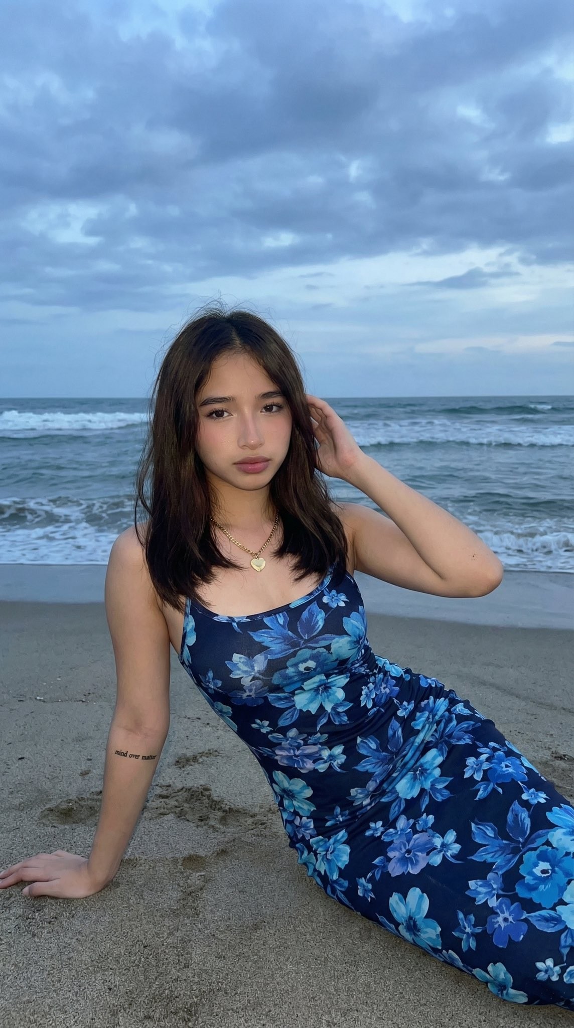 Twilight Beach Blue Floral Dress iPhone Environmental Portrait