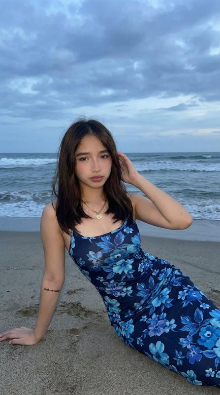 Twilight Beach Blue Floral Dress iPhone Environmental Portrait