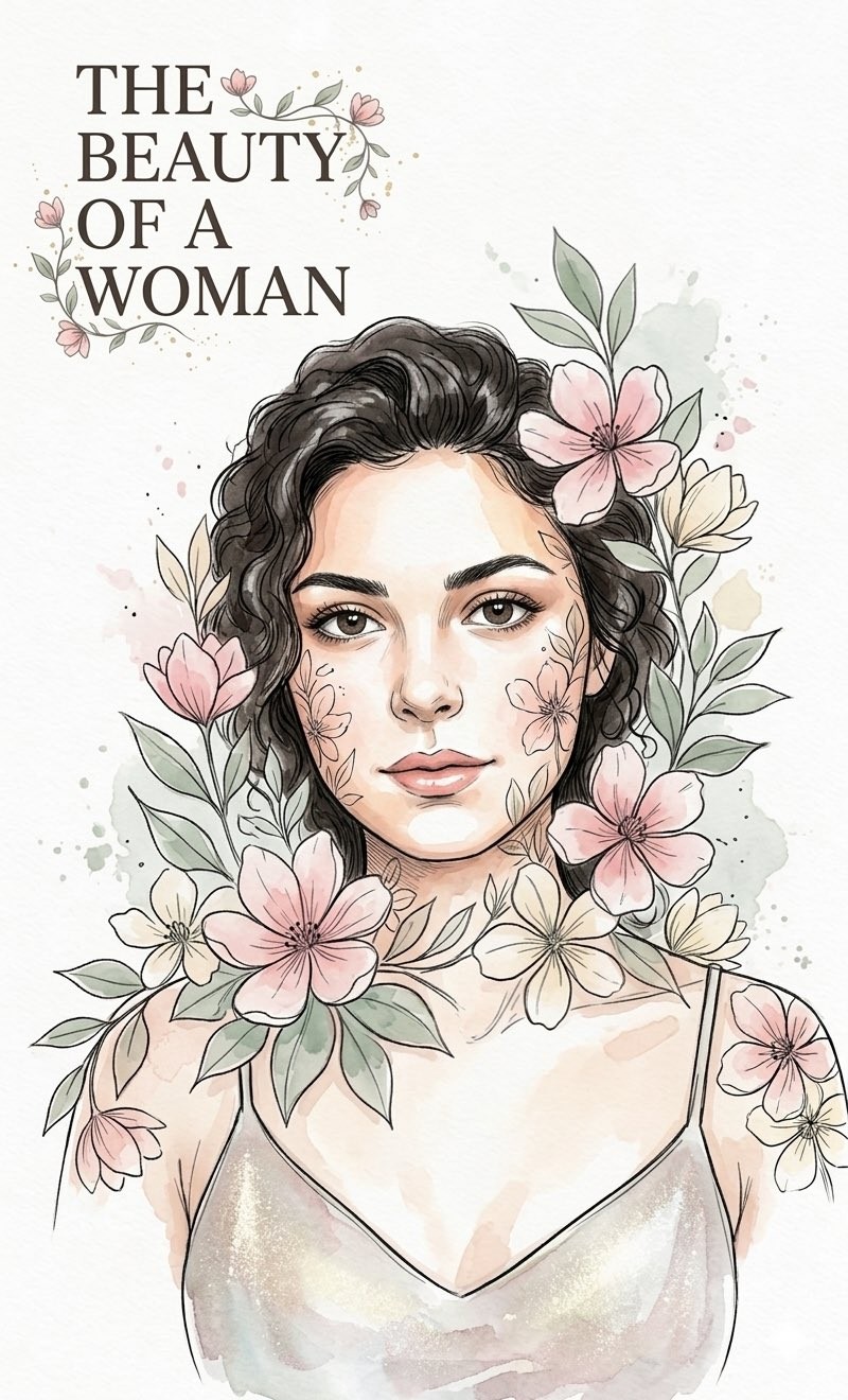 Watercolor Botanical Ink Sketch Swiss Poster Style Portrait