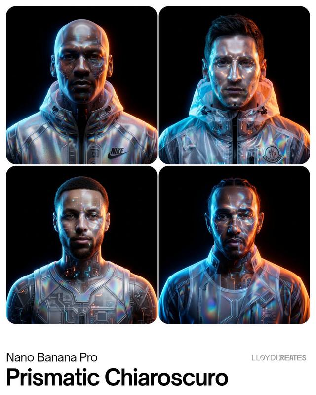 Prismatic Chiaroscuro Holographic Glass Tech Portrait