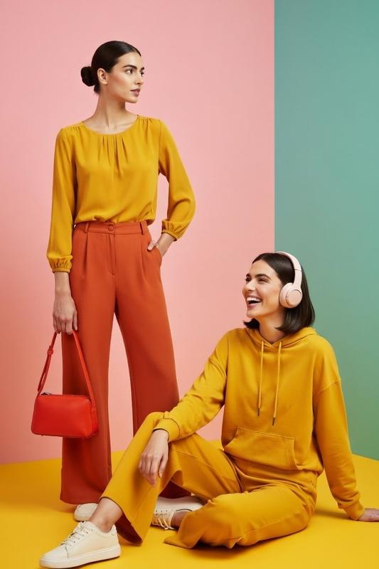 Candy Pink Yellow Three-Panel Collage Minimalist Commercial Editorial Portrait