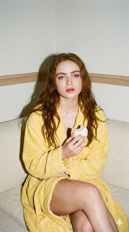 Yellow Bathrobe Donut Flash 35mm Film Editorial Portrait