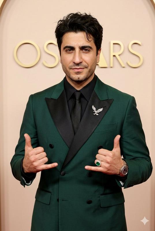 Oscars Red Carpet Emerald Green Tuxedo Male Portrait