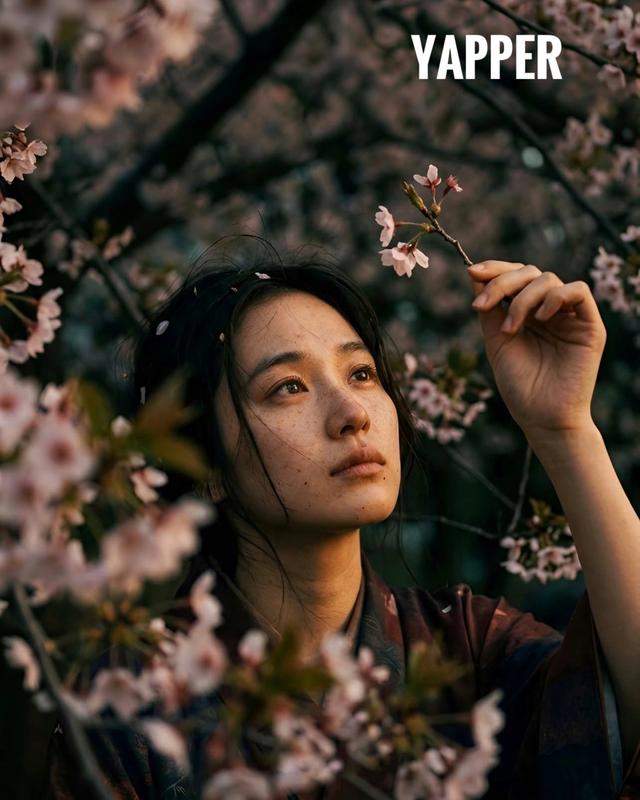 Cherry Blossom Kimono Japanese Girl Melancholic Portrait