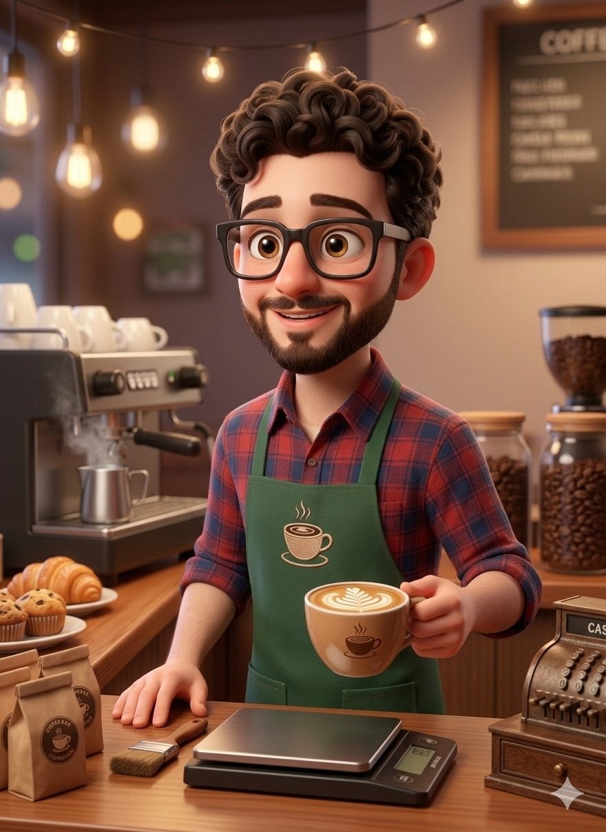 3D Cartoon Barista Pixar Style Coffee Shop Character