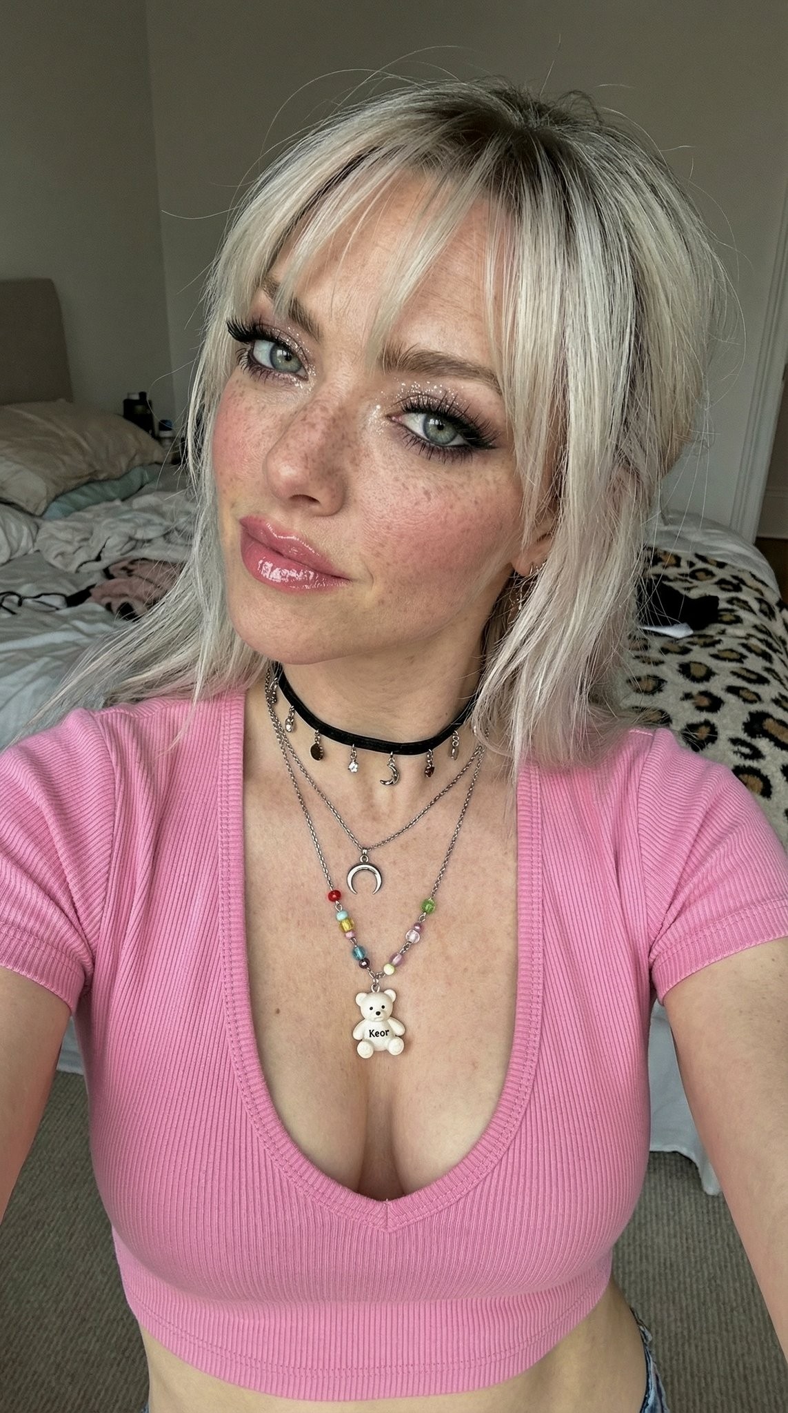 Freckles Glitter Makeup Selfie Headscarf Close-Up Portrait