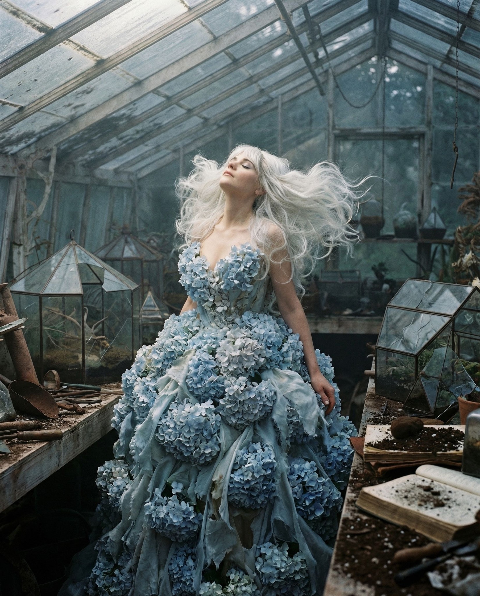 Azure Surrender Hydrangea Greenhouse Portrait