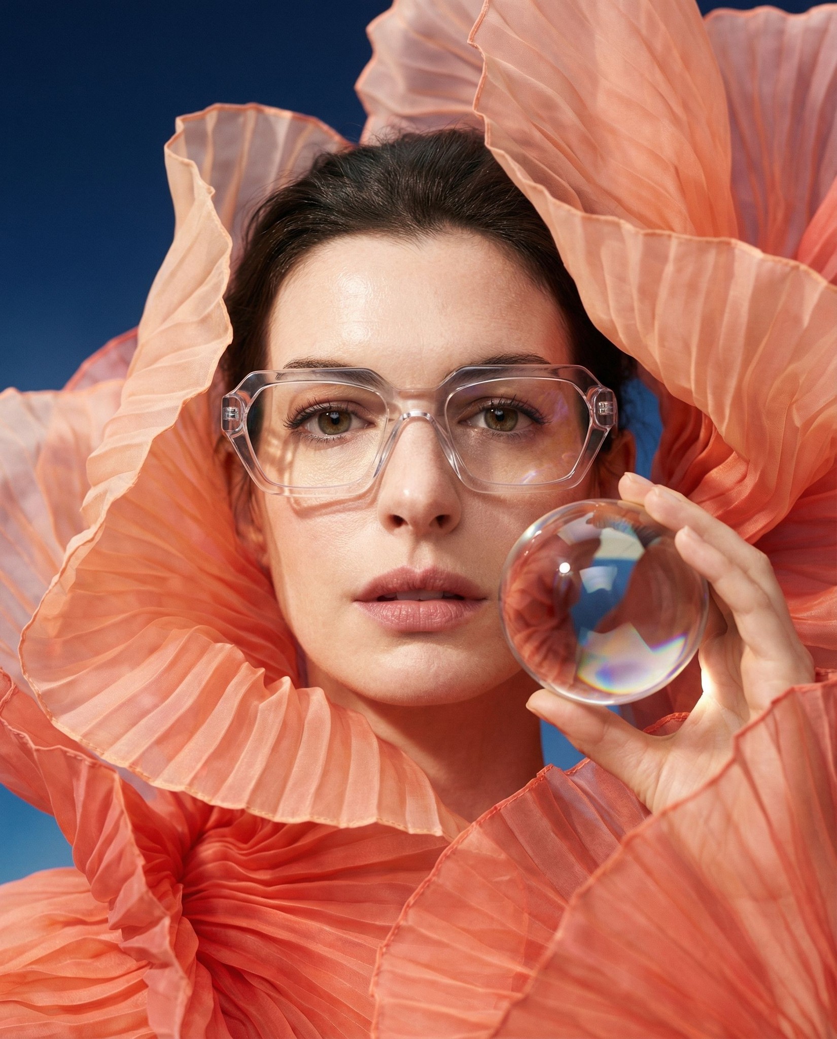 Ethereal Altitude Coral Silk Avant-Garde Portrait