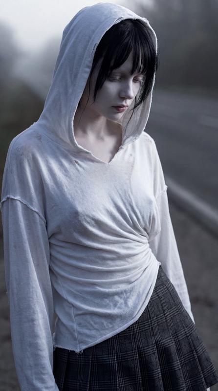 Distressed Hoodie Wet Drapery Plaid Skirt Fine Art Portrait