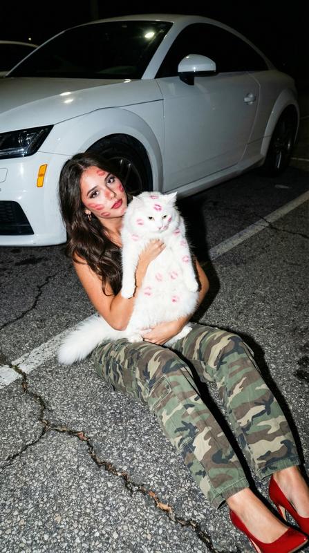 Night Sports Car White Cat Camo Pants Flash Edgy Street Portrait