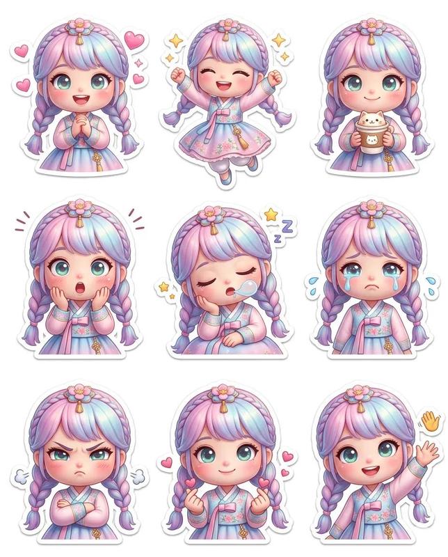 3D Pixar Chibi Doll 9-Grid Expression Sticker Sheet