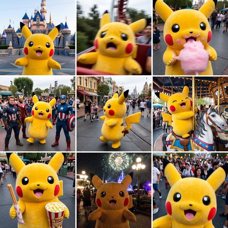 Pikachu Disneyland 3x3 Grid