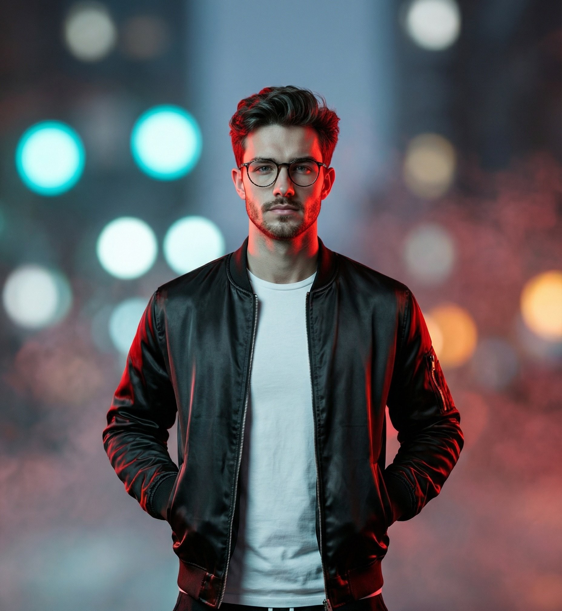 Neon Red Light Streetwear Night Portrait