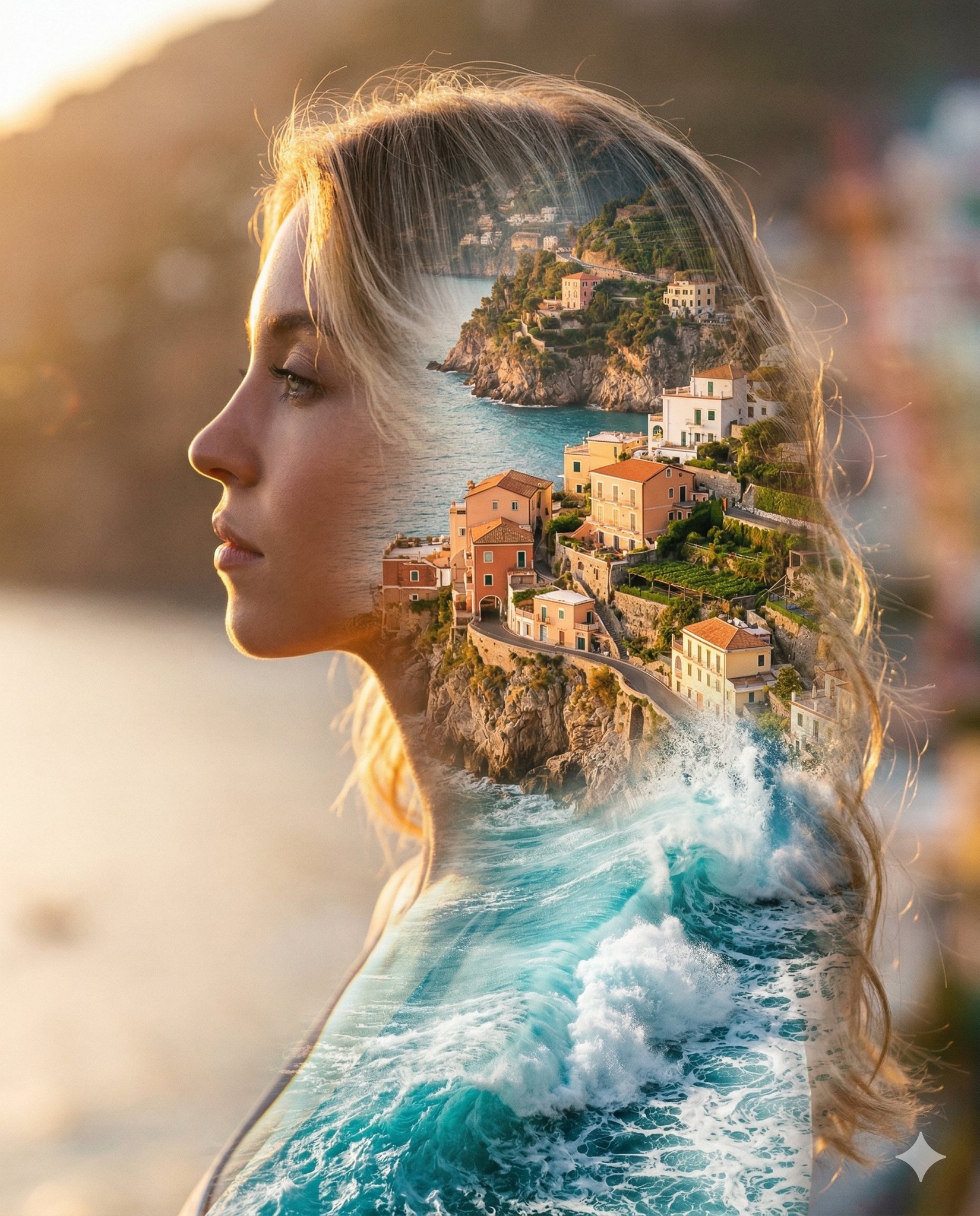 Mediterranean Coast Double Exposure Art Portrait
