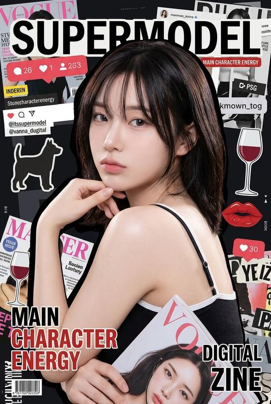 Y2K Digital Collage Magazine Style Portrait