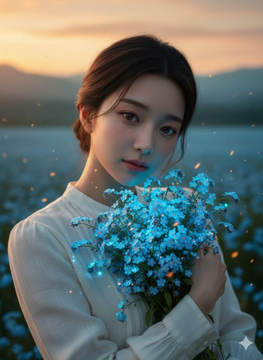 Blue Glowing Bouquet Twilight Fantasy Portrait