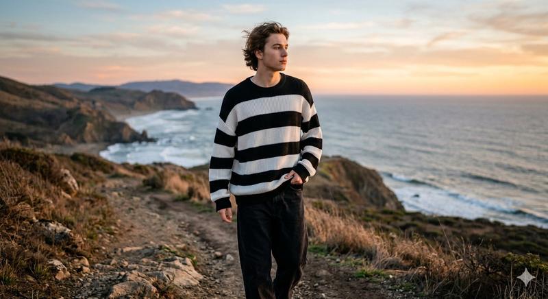 Seaside Sunset Wide-Angle Casual Boy Portrait