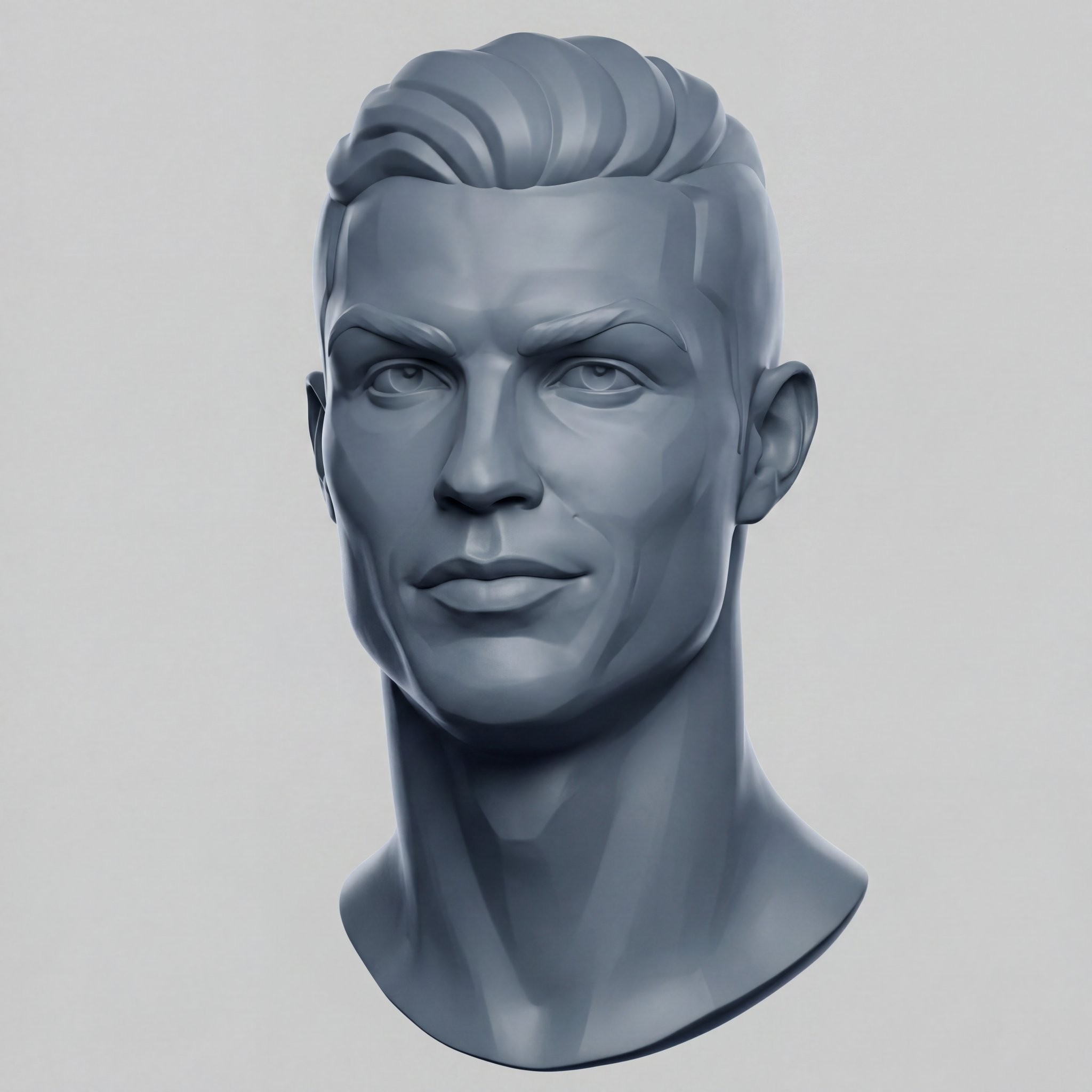 3D Clay Gray ZBrush-Style Bust Sculpture Portrait