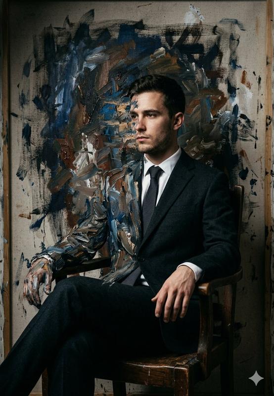 Man Merging Into Painting Surreal Oil Portrait