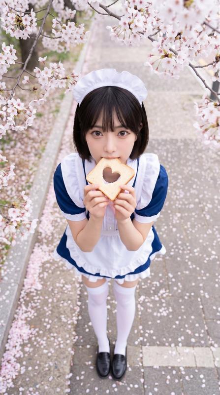 Cherry Blossom Heart Toast Maid Cosplay Top-Down Portrait