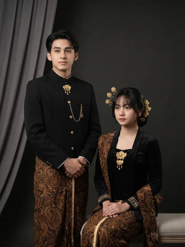 Javanese Traditional Attire Formal Couple Studio Portrait
