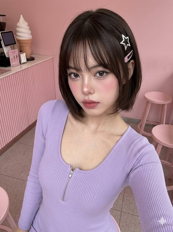 Dessert Parlor High-Angle Selfie Lavender Knit Portrait