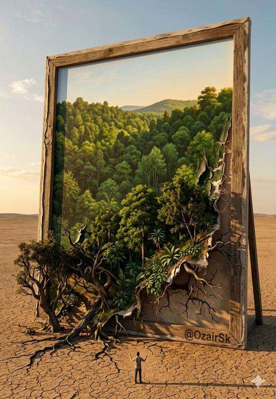 Giant Canvas Desert Trees Escaping Surreal Scene