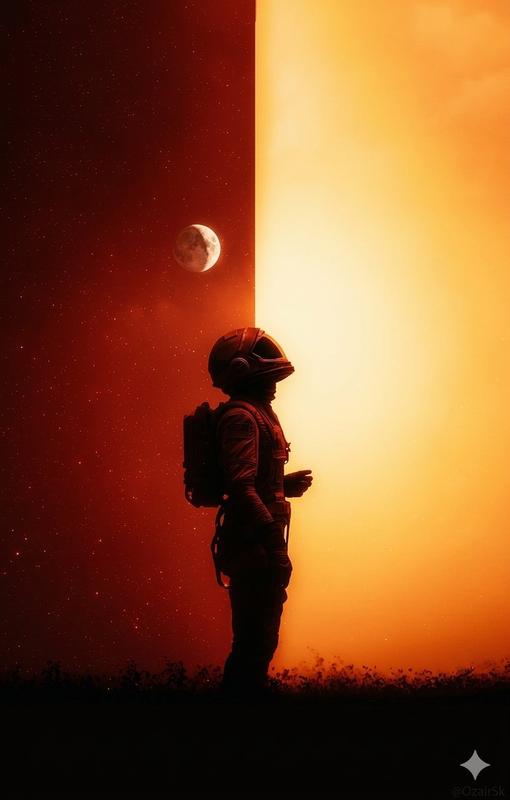 Astronaut Silhouette Red Blue Split-Screen Surreal Poster