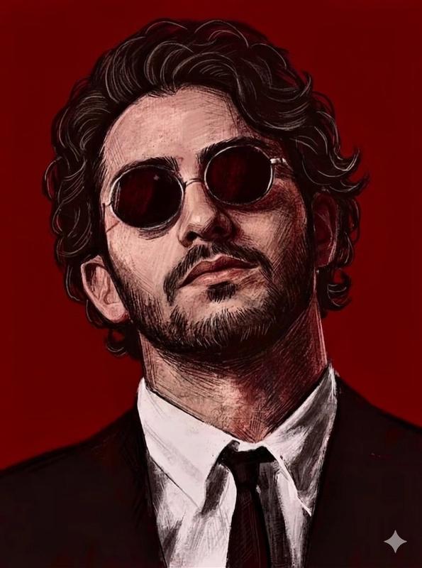 Crimson Glasses Gritty Sketch Style Portrait