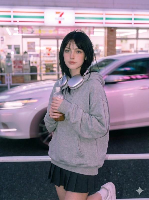 Night Convenience Store Street Cinematic Portrait