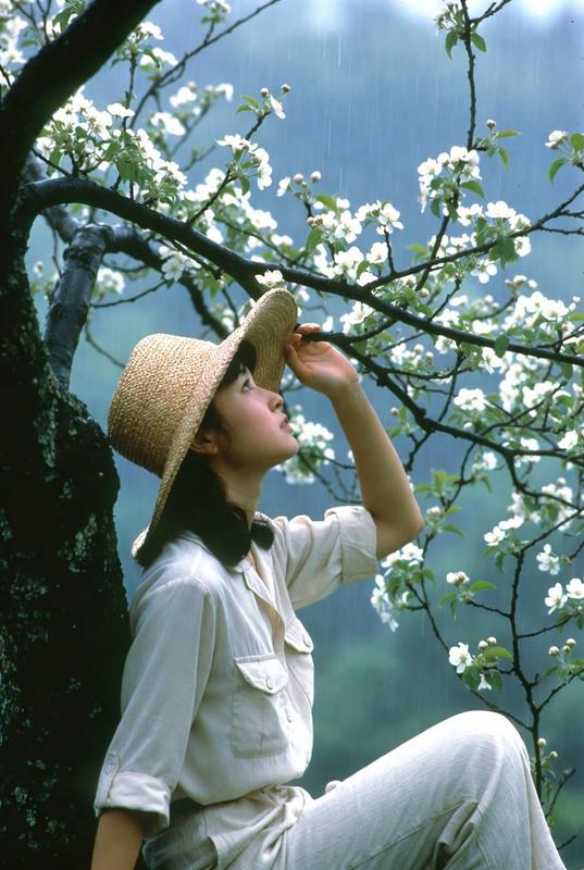 1980s Japanese Retro Cherry Blossom Tree Spring Portrait