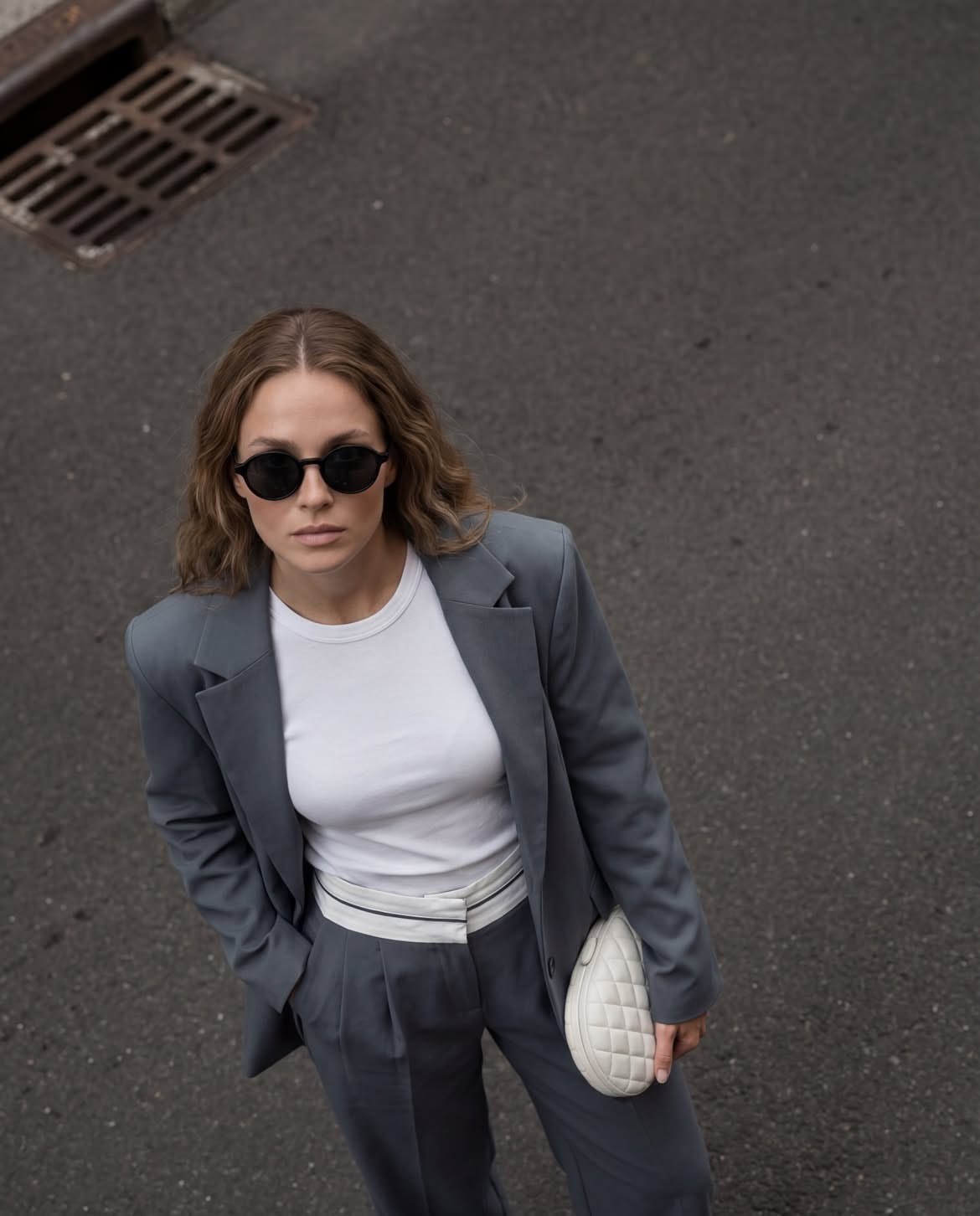 High-Angle Top-Down Street Suit Fashion Portrait