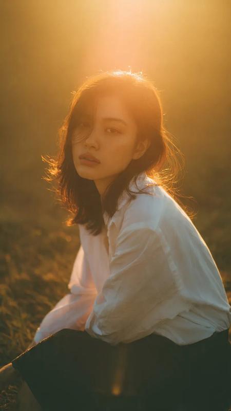 Golden Hour Grassy Field Backlit Halo Dreamy Portrait