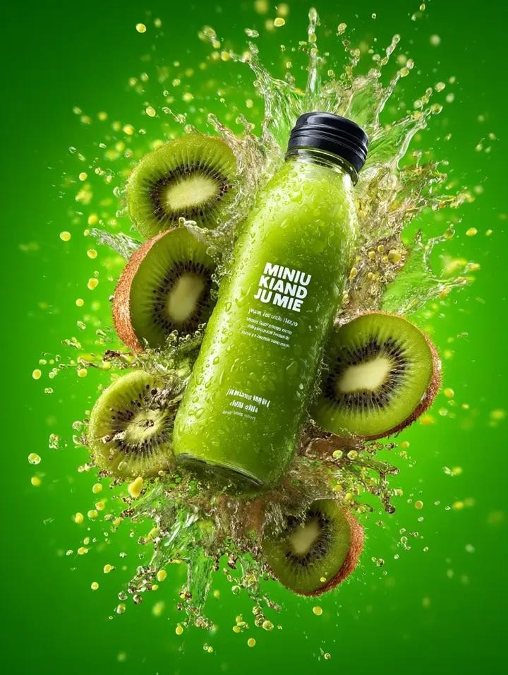 Kiwi Juice Bottle Explosive Product Advertisement Photography