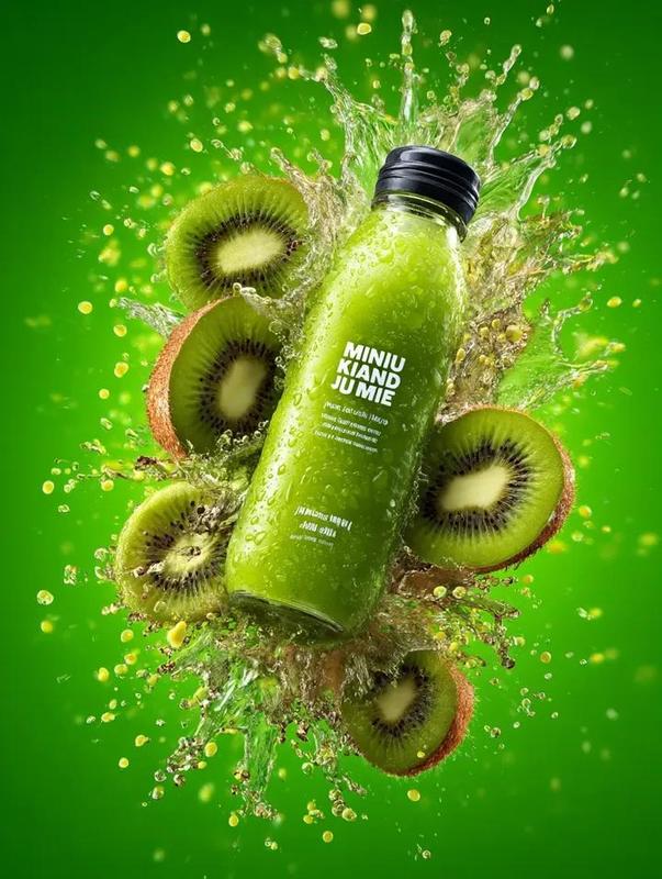 Kiwi Juice Bottle Explosive Product Advertisement Photography