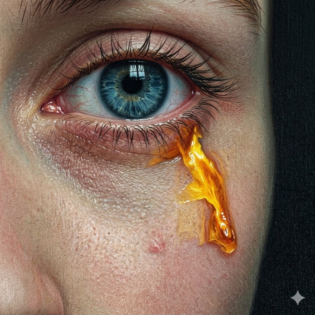 Blue Iris Golden Liquid Tear Hyper-Realistic Photography