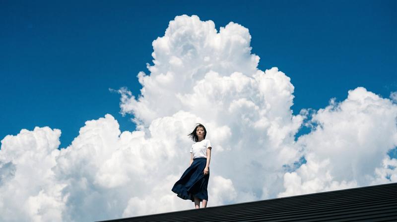 Japanese Summer Deep Blue Sky Cumulus Clouds Minimal Portrait