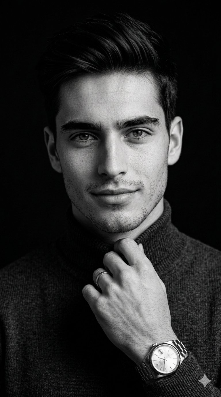 Black White Turtleneck 85mm Dramatic Light Portrait