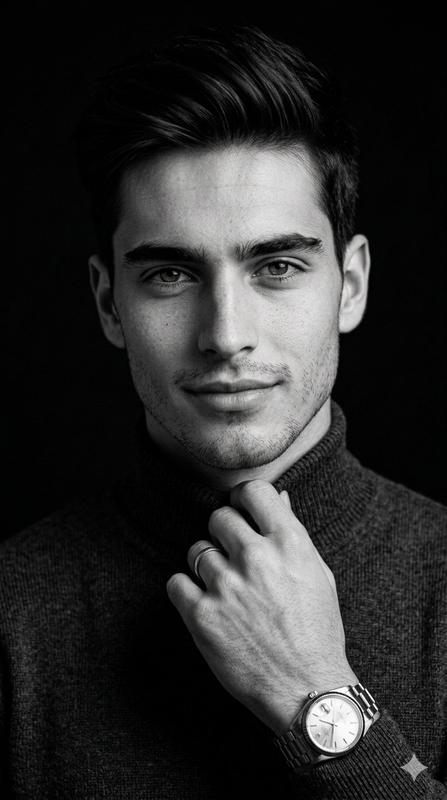 Black White Turtleneck 85mm Dramatic Light Portrait