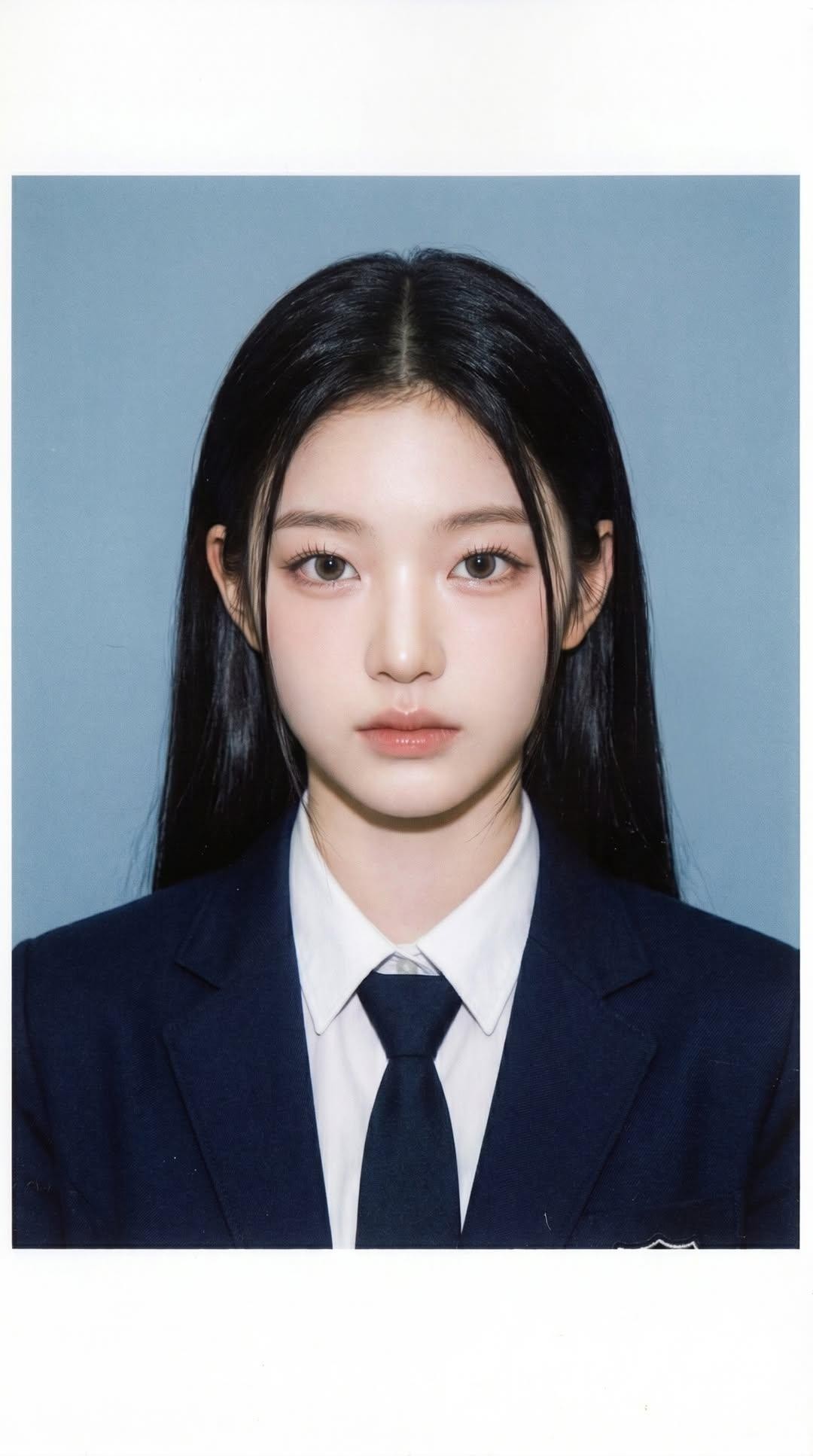 School ID Blue Backdrop Girl Direct Flash Document Photo