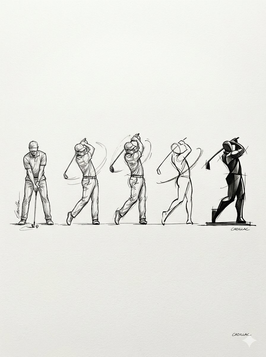 Five-Stage Golf Swing Sketch Evolution
