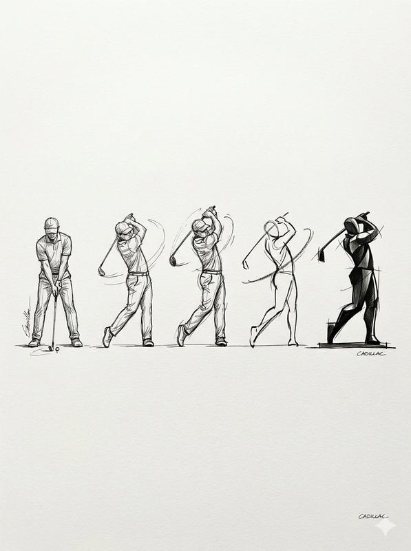 Five-Stage Golf Swing Sketch Evolution